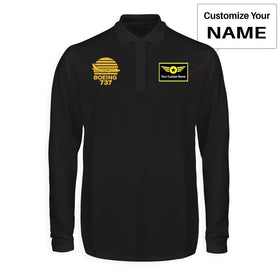 Single-Side Printing — Retro Boeing 737 Long Sleeve Polo T-Shirts