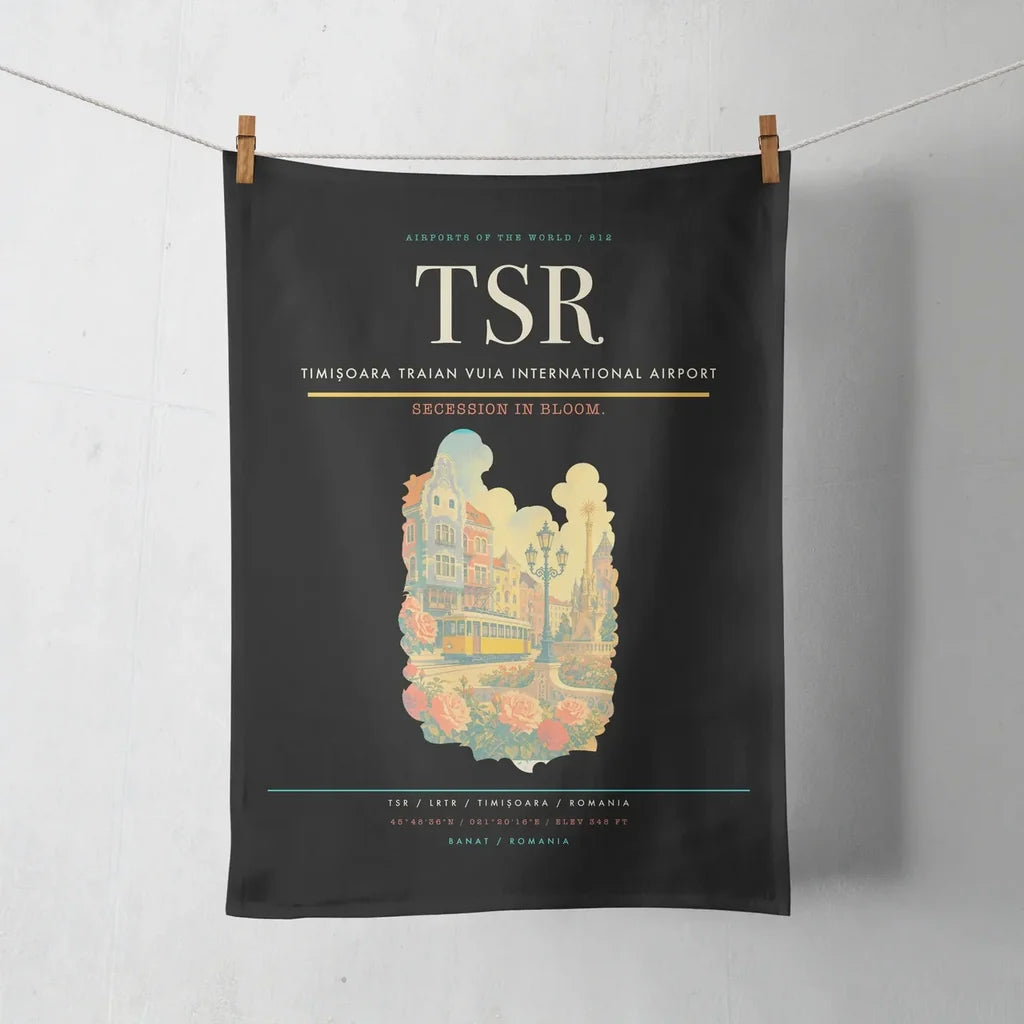 Timișoara Traian Vuia International Airport (TSR) design on black towel