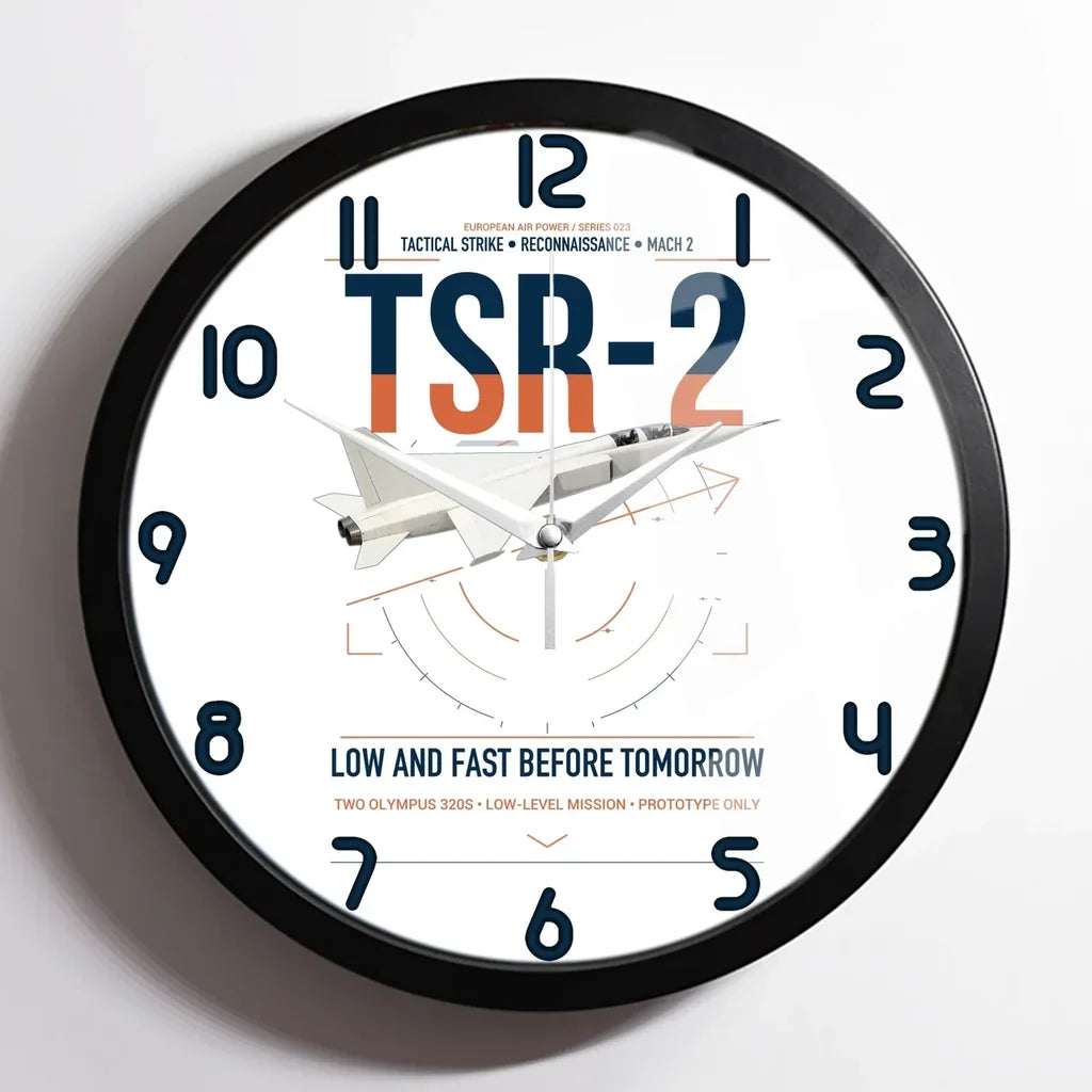 BAC TSR-2 design on white framed wall clock
