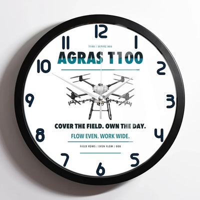 DJI Agras T100 design on white framed wall clock