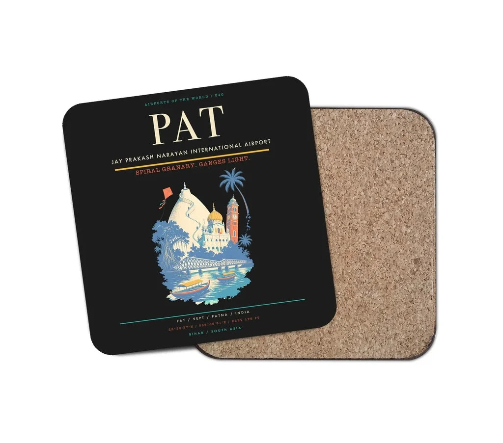 Jay Prakash Narayan International Airport (PAT) design on black 1 piece coaster