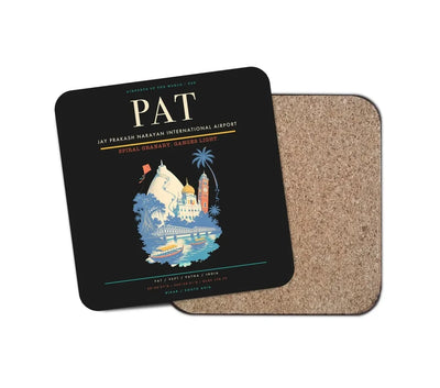 Jay Prakash Narayan International Airport (PAT) design on black 1 piece coaster