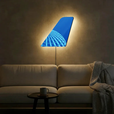 United Airlines aviation design on durable metal with LED aircraft tail wall art.