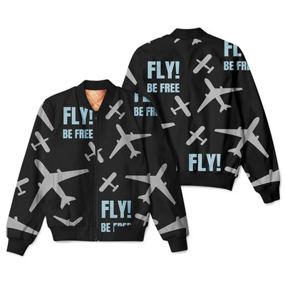 Fly Be Free aviation design printed on padded shell with full sublimation print 3D bomber jacket.