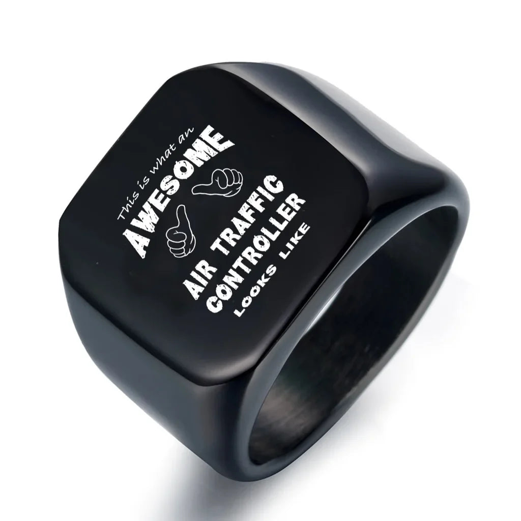 Air Traffic Controller aviation ring in stainless steel.