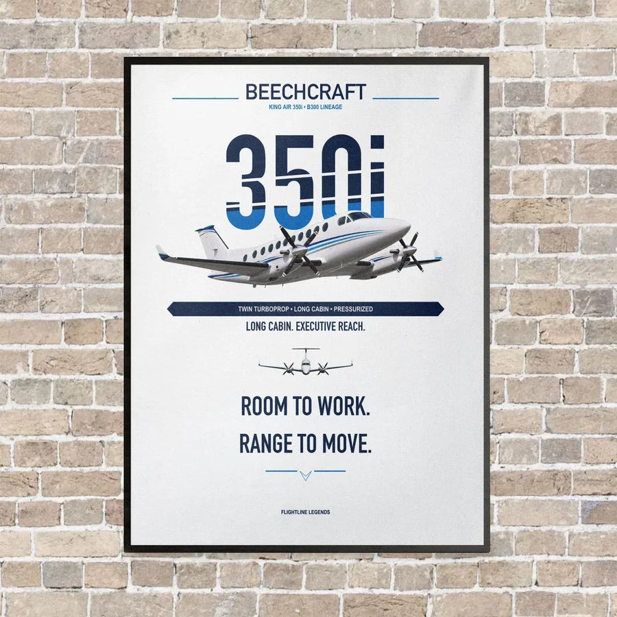 Beechcraft King Air 350i vertical canvas print - framed - white background