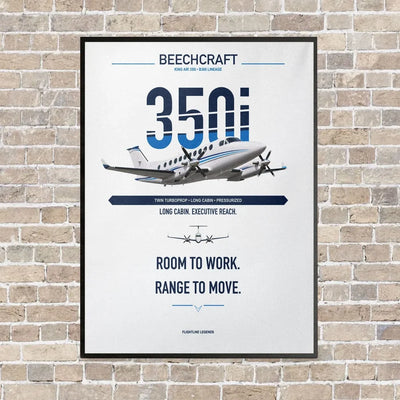 Beechcraft King Air 350i vertical canvas print - framed - white background