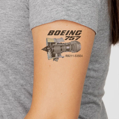 Boeing 757 & Rolls Royce Engine (RB211) aviation temporary tattoo in skin-safe adhesive paper.