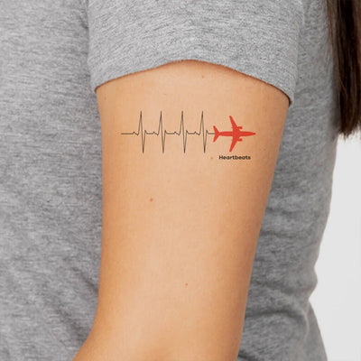 Aviation Heartbeats aviation temporary tattoo in skin-safe adhesive paper.