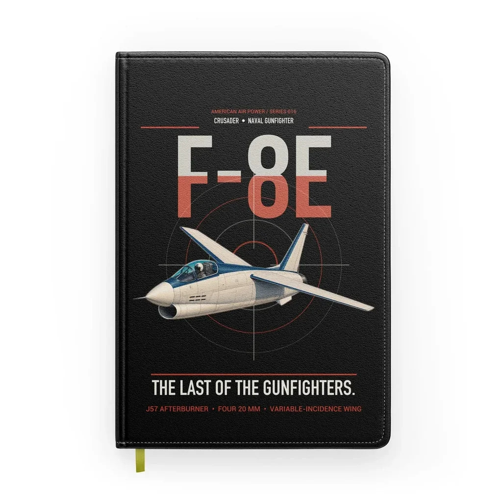 F-8E Crusader design on black notebook