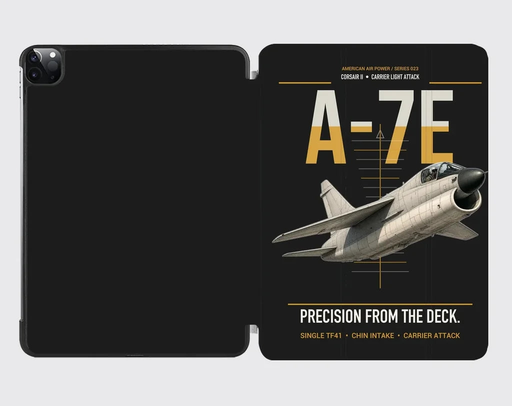A-7E Corsair II design on black ipad tablet case