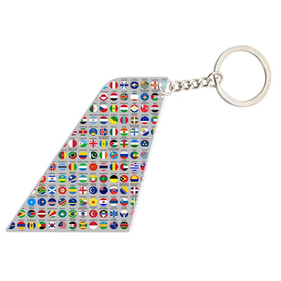 220 World's Flags aviation shaped key chain, durable metal alloy.
