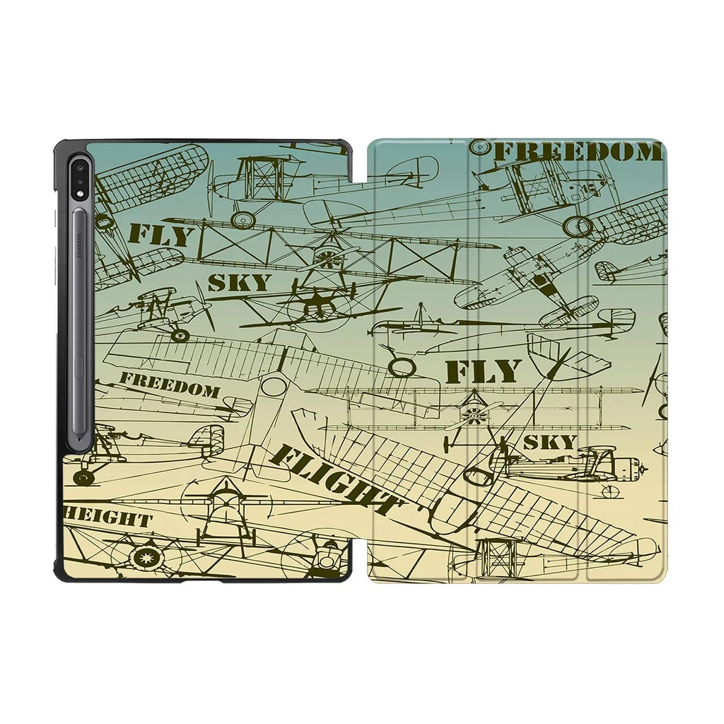 Retro Airplanes & Text aviation themed tablet case for Samsung tablet.