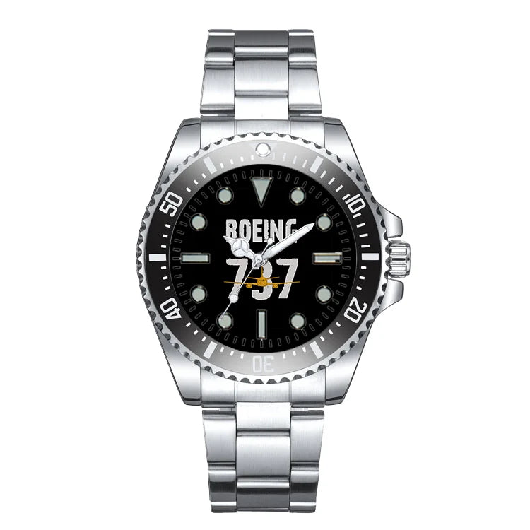 Side view of Boeing 737 Luxury Aviators aviation aviator watch in premium stainless steel, polished finish.