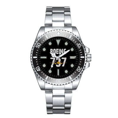 Side view of Boeing 737 Luxury Aviators aviation aviator watch in premium stainless steel, polished finish.