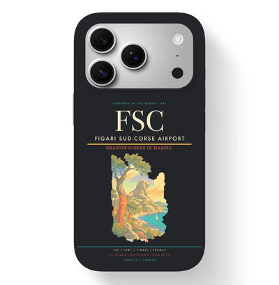 Figari Airport (FSC) design on black iPhone 17 Pro MagSafe case