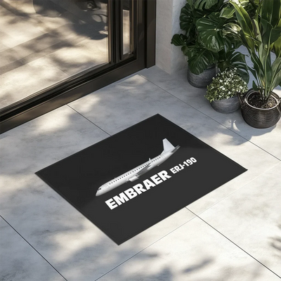 The Embraer ERJ-190 aviation design on durable fibre with non-slip backing door mat.