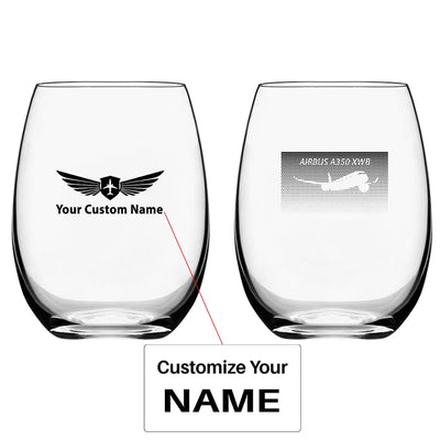 Airbus A350XWB & Dots Water & Drink aviation design on water glass, crystal-clear premium glassware.