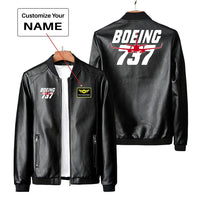 Thumbnail for Amazing Boeing 737 PU aviation design printed on genuine leather with quilted lining leather jacket.