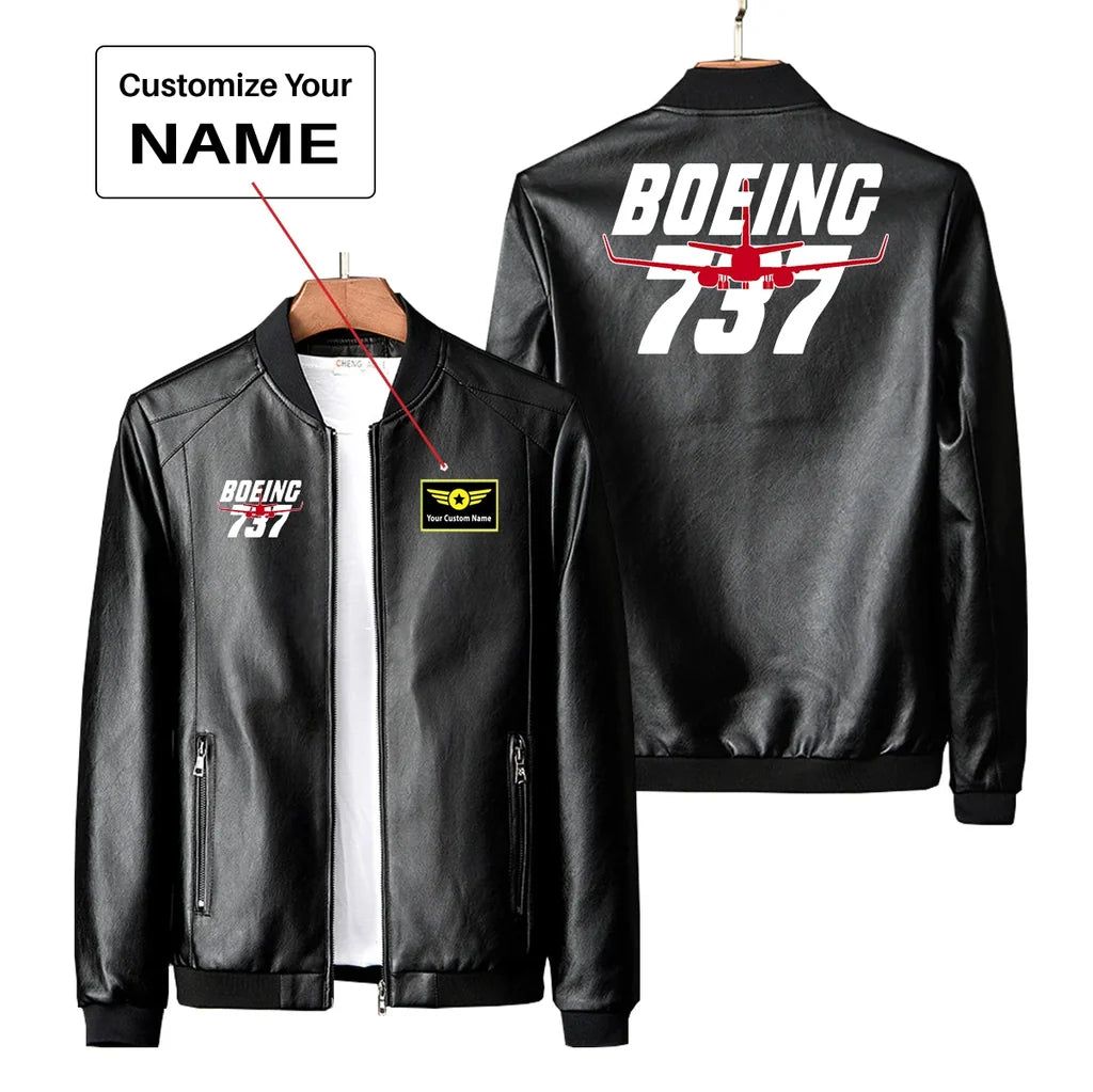 Amazing Boeing 737 PU aviation design printed on genuine leather with quilted lining leather jacket.