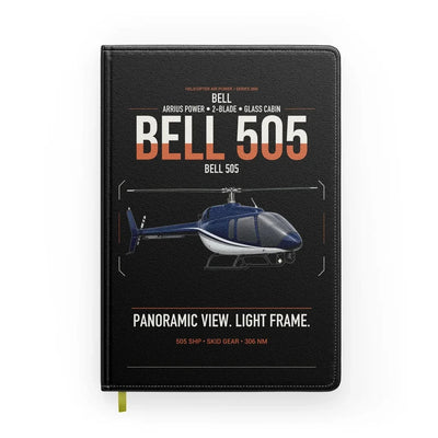 Bell 505 design on black notebook