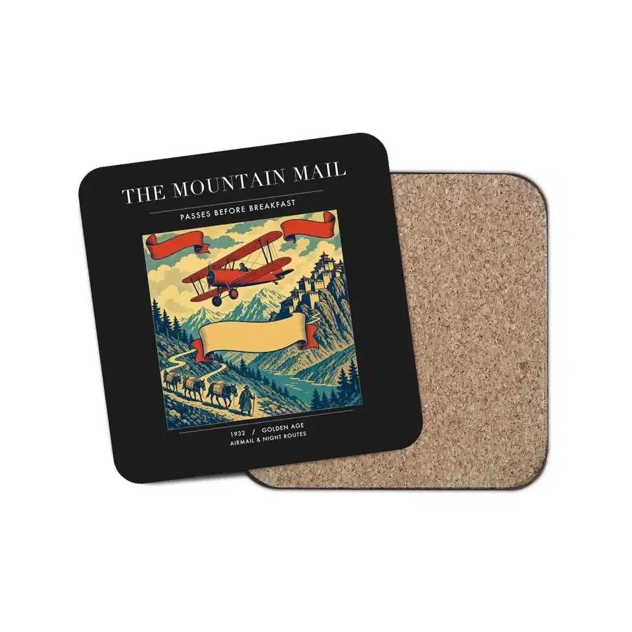 The Mountain Mail - Designed Coasters design on black 1-piece