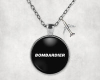 Thumbnail for Side view of Bombardier & Text aviation necklace in stainless steel, polished finish.