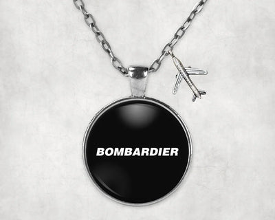 Side view of Bombardier & Text aviation necklace in stainless steel, polished finish.