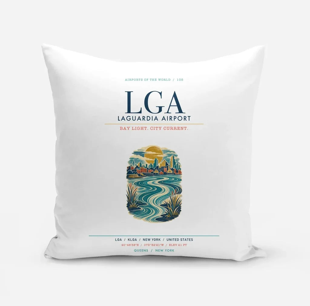 New York LaGuardia Airport (LGA) design on white pillow