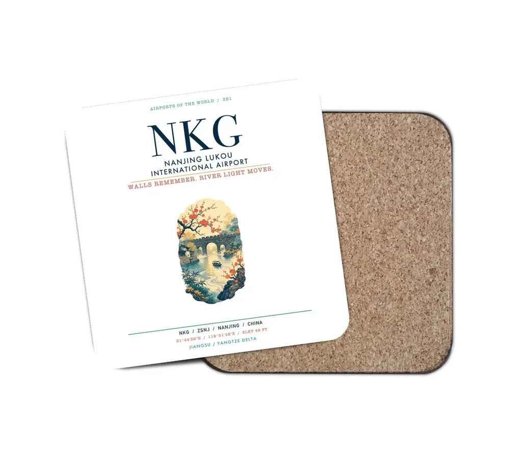 Nanjing Lukou International Airport (NKG) design on white 1 piece coaster