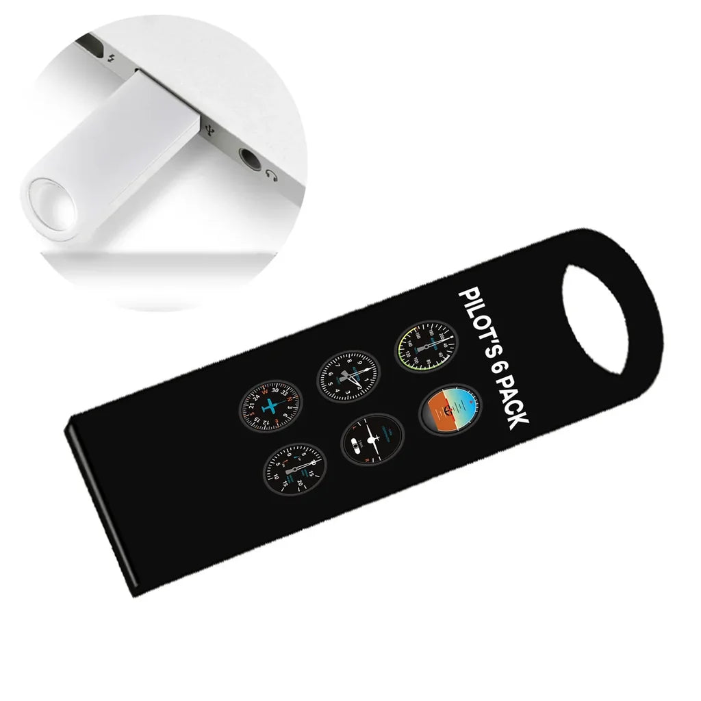 Pilot's 6 Pack aviation design on durable waterproof casing waterproof USB device.