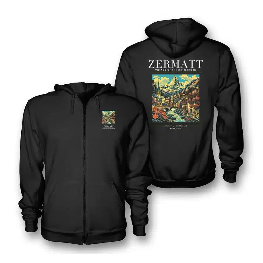 ZERMATT - Poster - Zipped Hoodie - Black