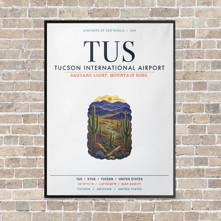 Tucson International Airport TUS vertical canvas print - framed - white background