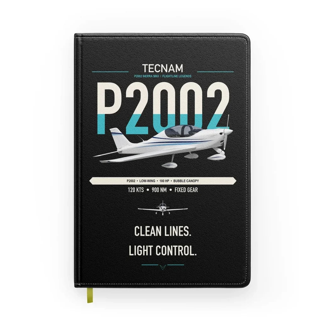Tecnam P2002 Sierra MkII design on black notebook
