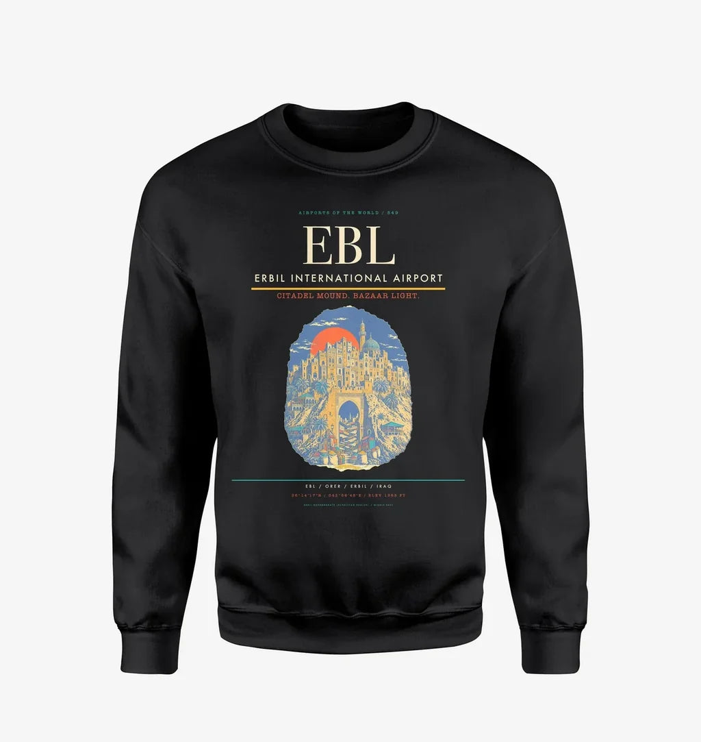 Erbil International Airport (EBL) design on black sweatshirt