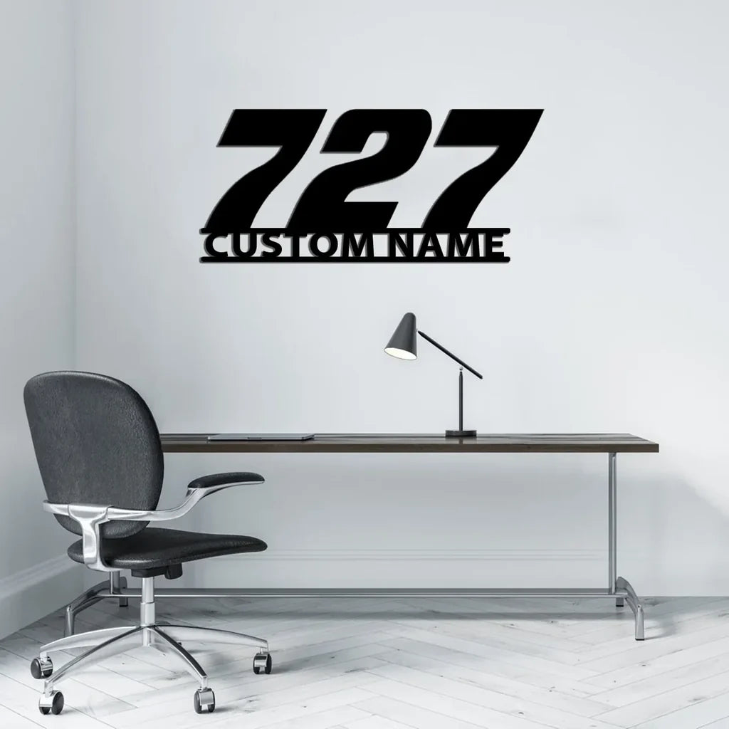 Boeing 727 Flat Text aviation design on durable metal with painted finish metal wall sign.