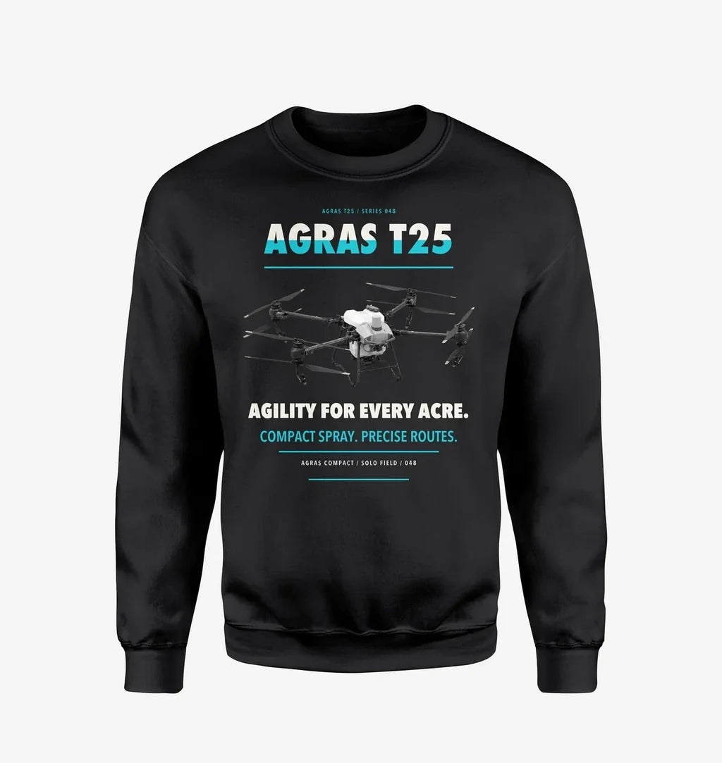 DJI Agras T25 design on black sweatshirt