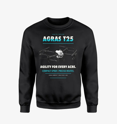 DJI Agras T25 design on black sweatshirt