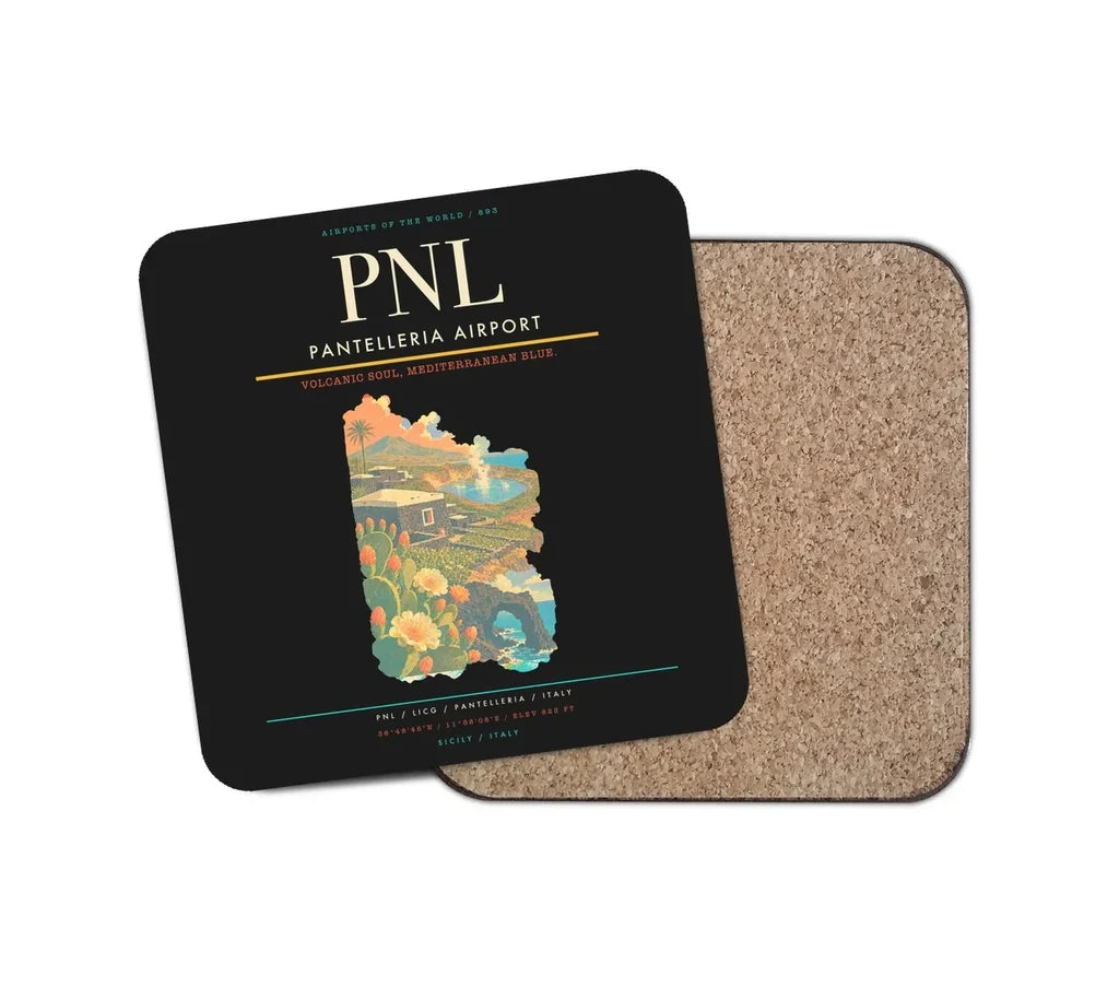 Pantelleria Airport (PNL) design on black 1 piece coaster