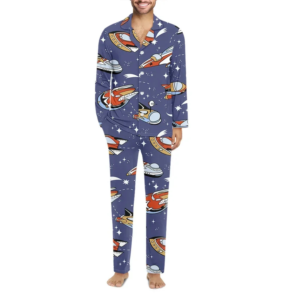 Spaceship & Stars men button pajamas - view 1