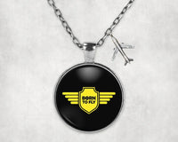 Thumbnail for Born To Fly & Badge aviation necklace, stainless steel body with engraved detail.