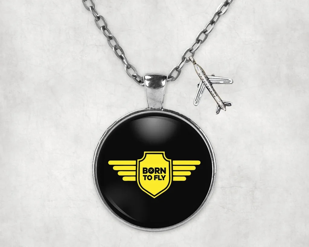 Born To Fly & Badge aviation necklace, stainless steel body with engraved detail.