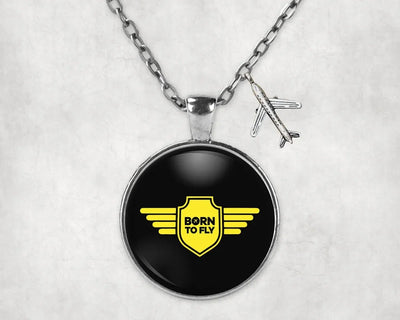 Born To Fly & Badge aviation necklace, stainless steel body with engraved detail.