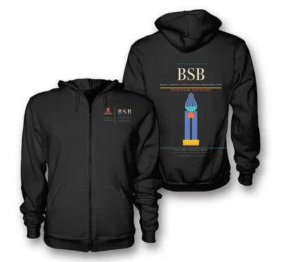 Brasilia Airport (BSB) design on black premium zipped hoodie