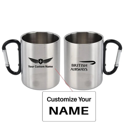 British Airways Airlines aviation design on outdoor mug, durable insulated construction.