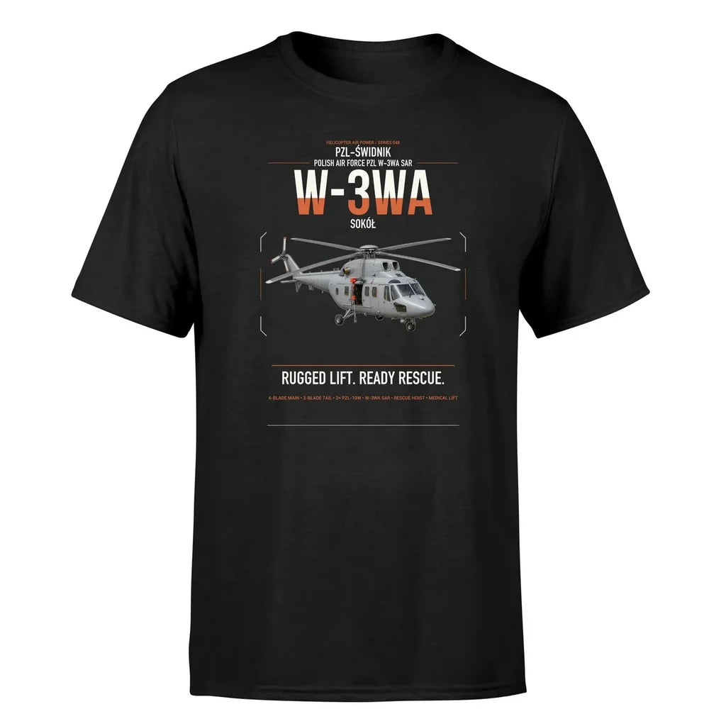 PZL-Świdnik W-3WA Sokół design on black t-shirt, single-side print