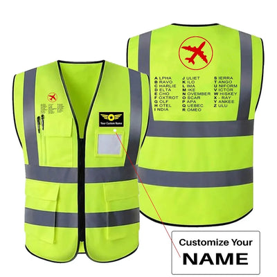 Aviation Alphabet 2 aviation design printed on high-visibility reflective fabric reflective vest.
