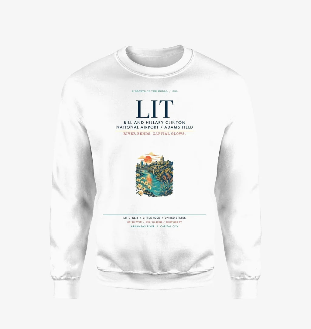 Bill and Hillary Clinton National Airport (LIT) design on white sweatshirt