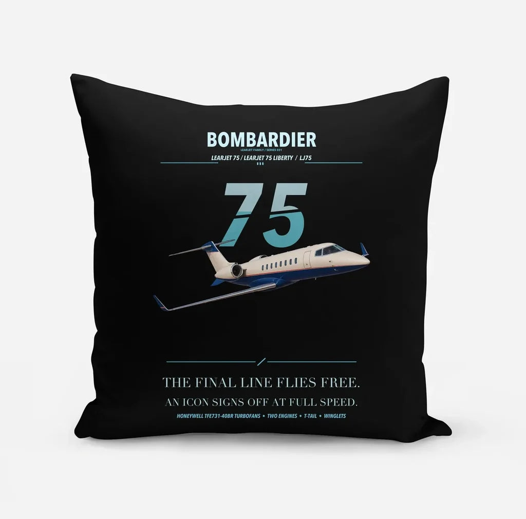 Bombardier Learjet 75 Liberty design on black pillow