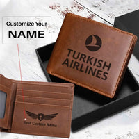 Thumbnail for Turkish Airlines aviation design laser-engraved leather wallet, leather construction.